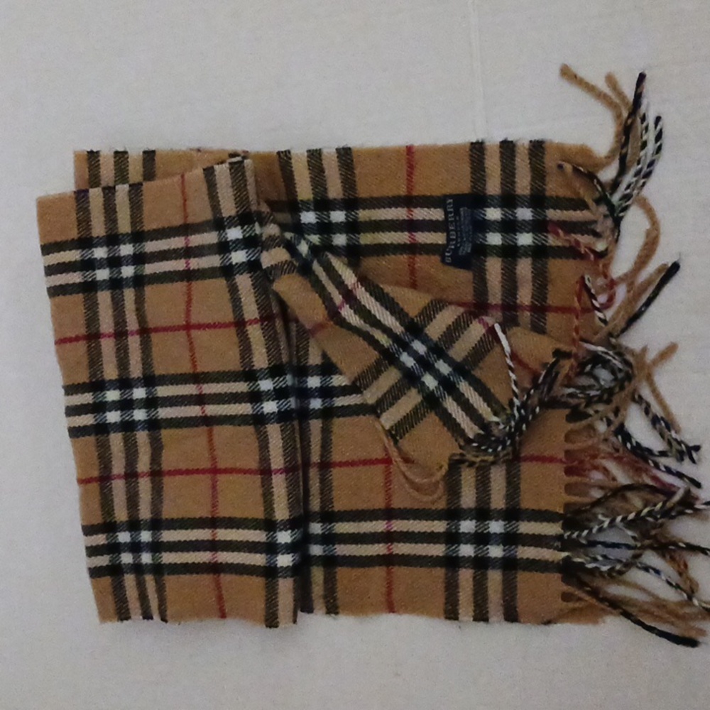 Burberry Camel Checkered Wool Scarf